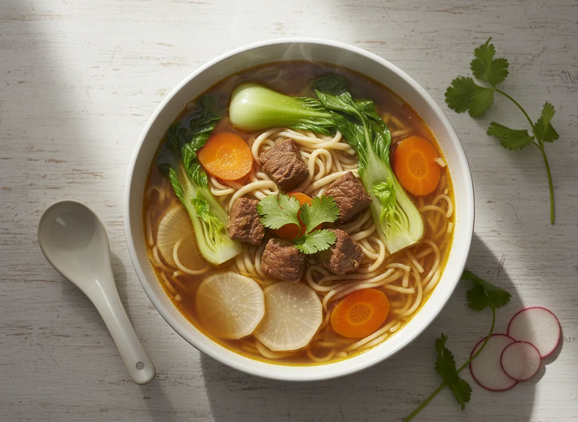 Sopa de fideos con ternera photo