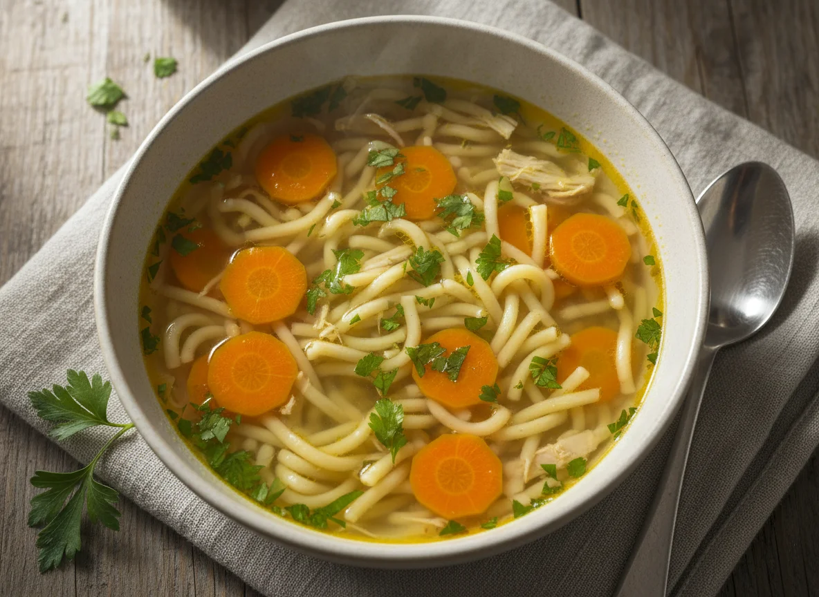 Sopa de fideos con vegetales photo