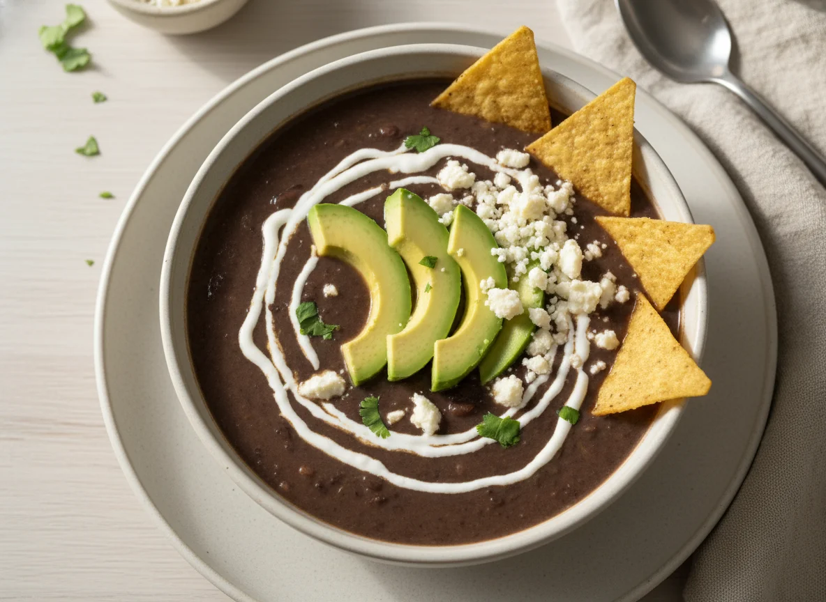 Sopa de Frijol con Aguacate y Totopos photo