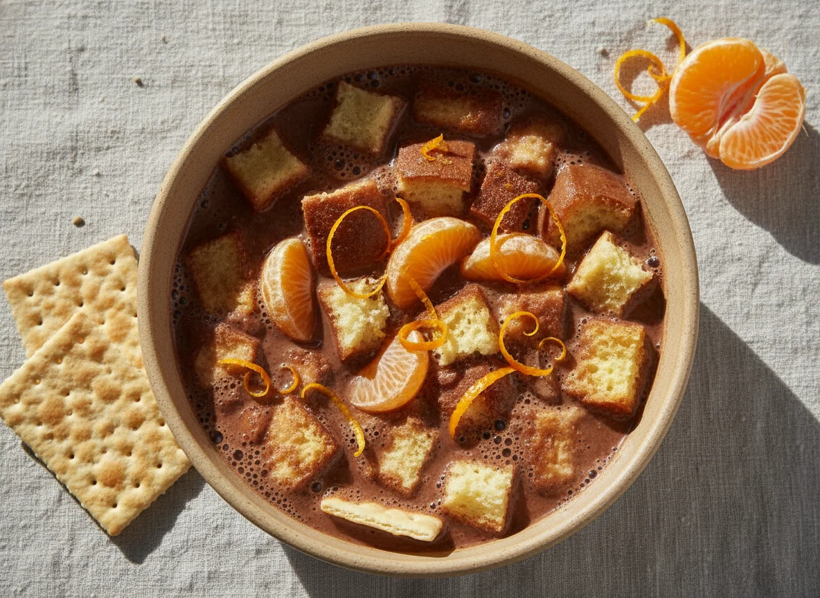 Sopa de galletas con chocolate y mandarina photo