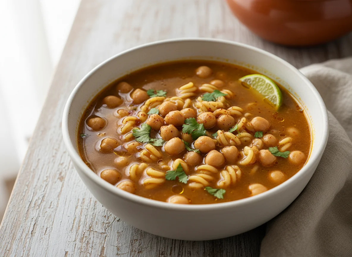 Sopa de garbanzos y fideos photo