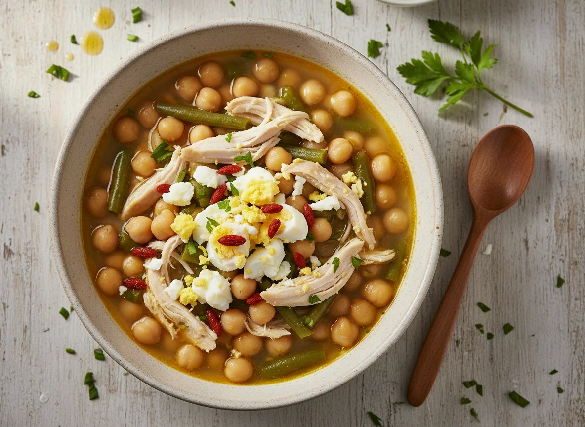 Sopa de garbanzos y verduras con pollo photo