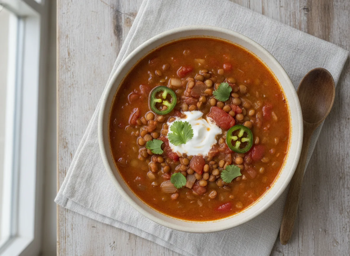 Sopa de lentejas a la mexicana photo