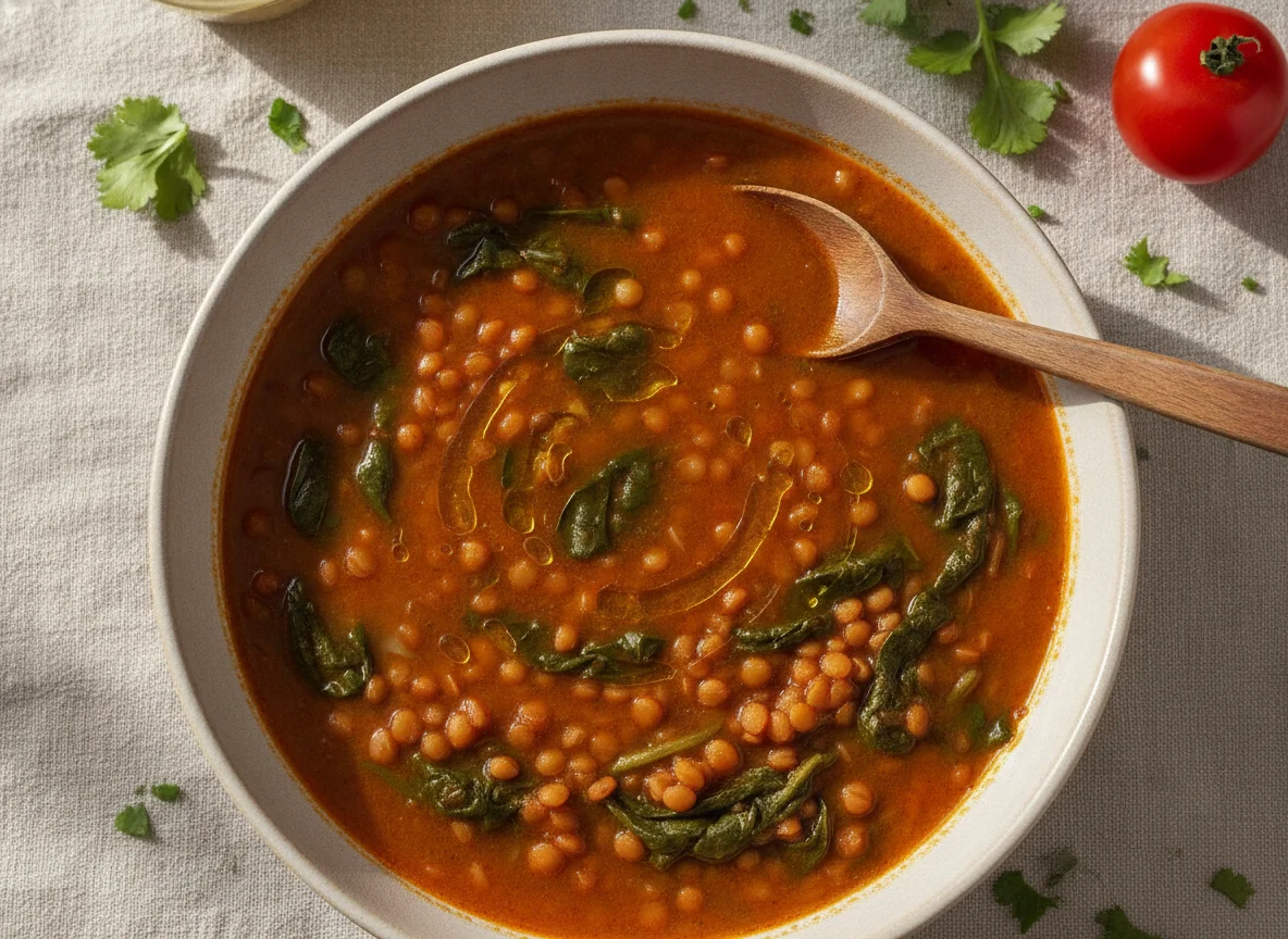 Sopa de lentejas con espinacas photo