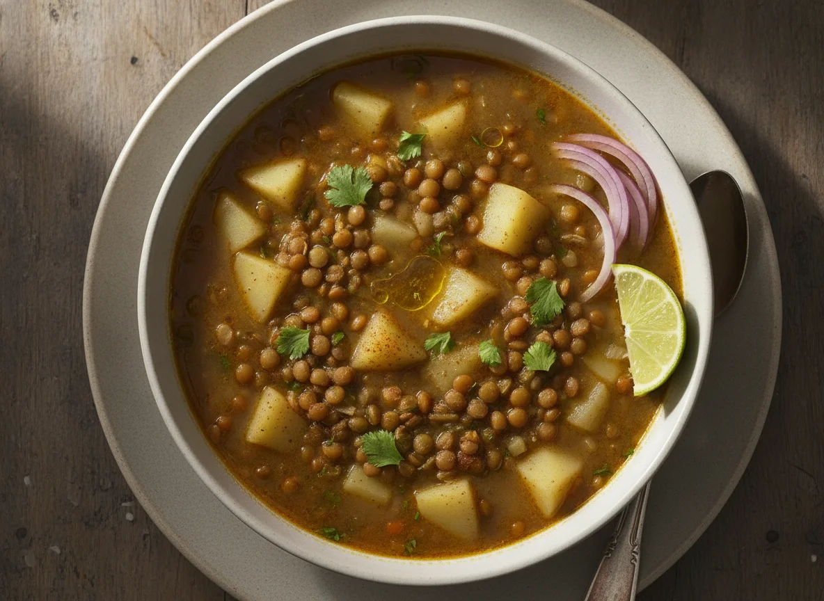 Sopa de lentejas con papa photo