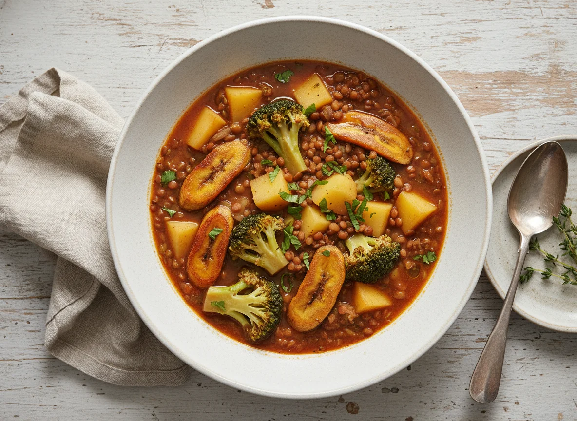 Sopa de lentejas con verduras photo