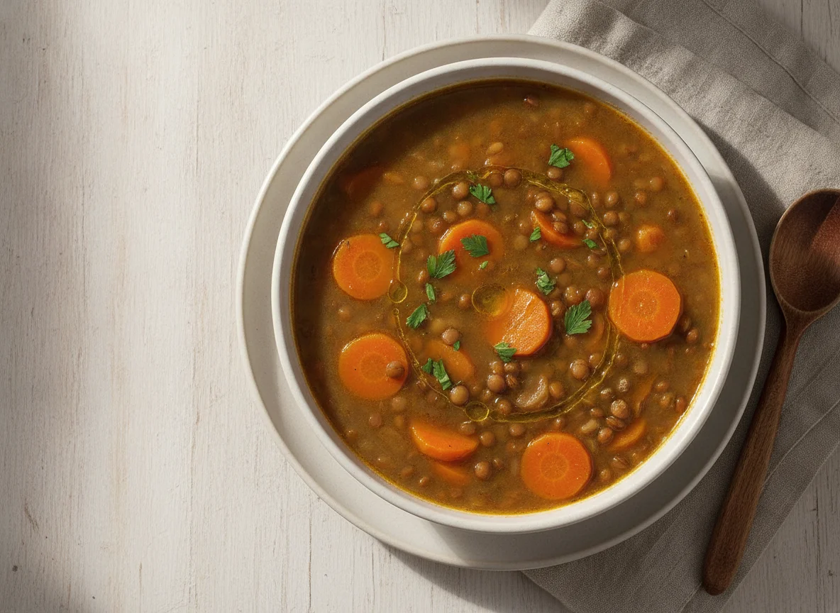 Sopa de lentejas con zanahoria photo