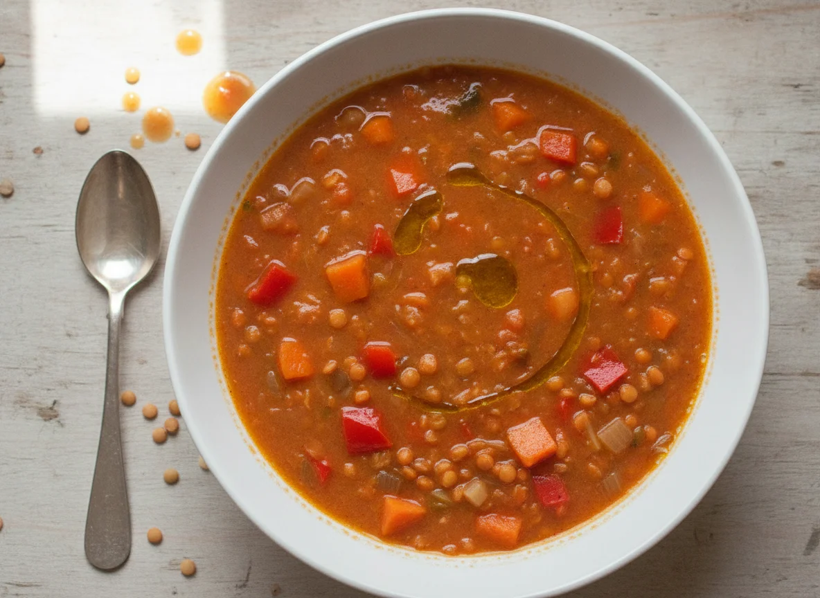 Sopa de lentejas rojas con verduras photo