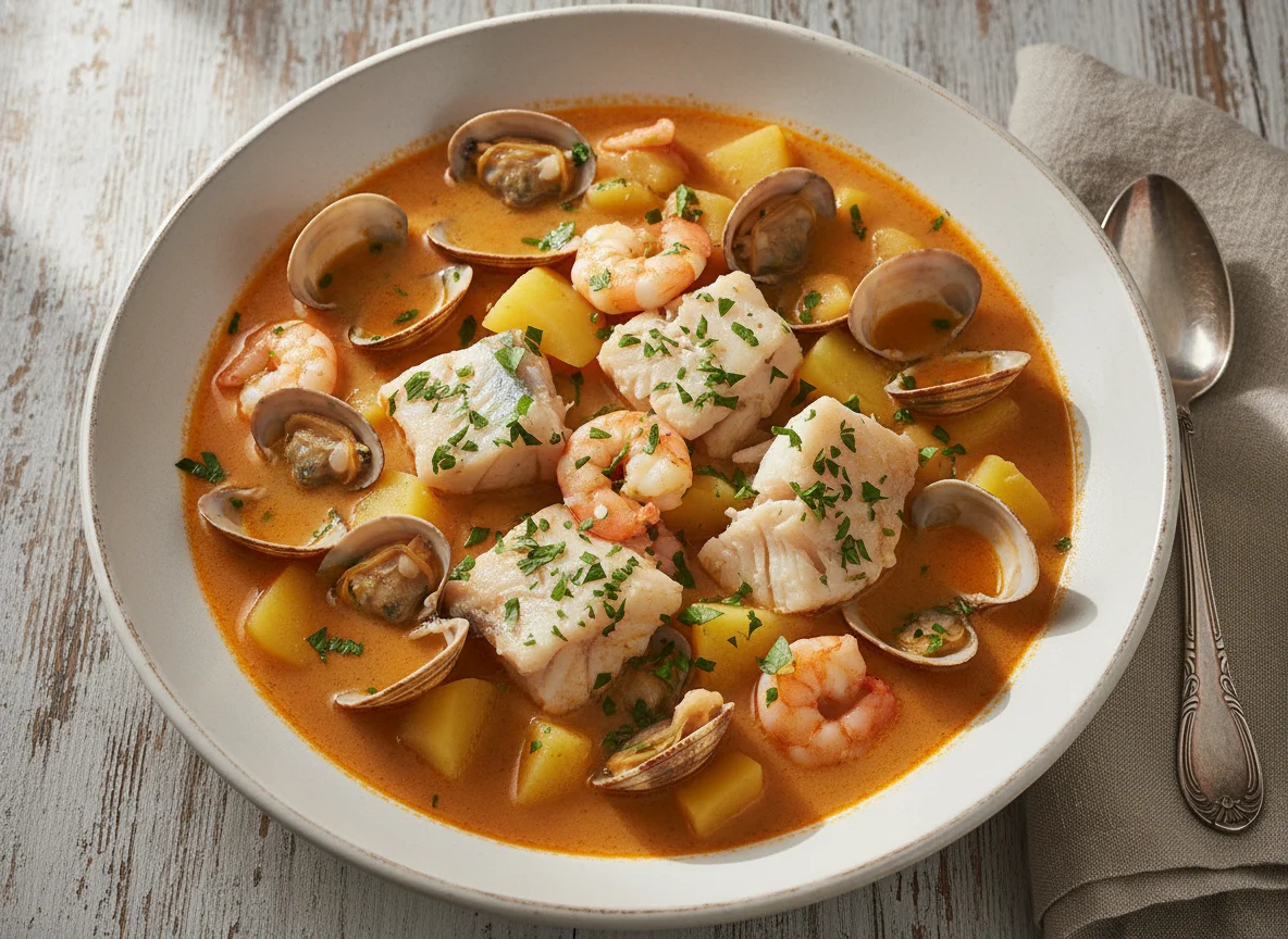 Sopa de marisco con pescado photo