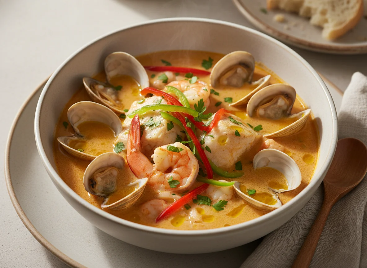Sopa de mariscos y pescado photo