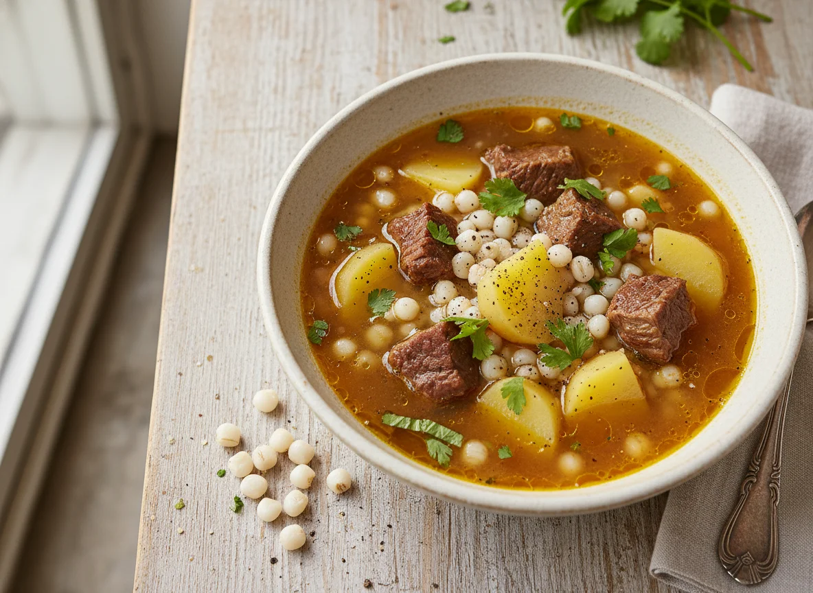 Sopa de mote con carne photo