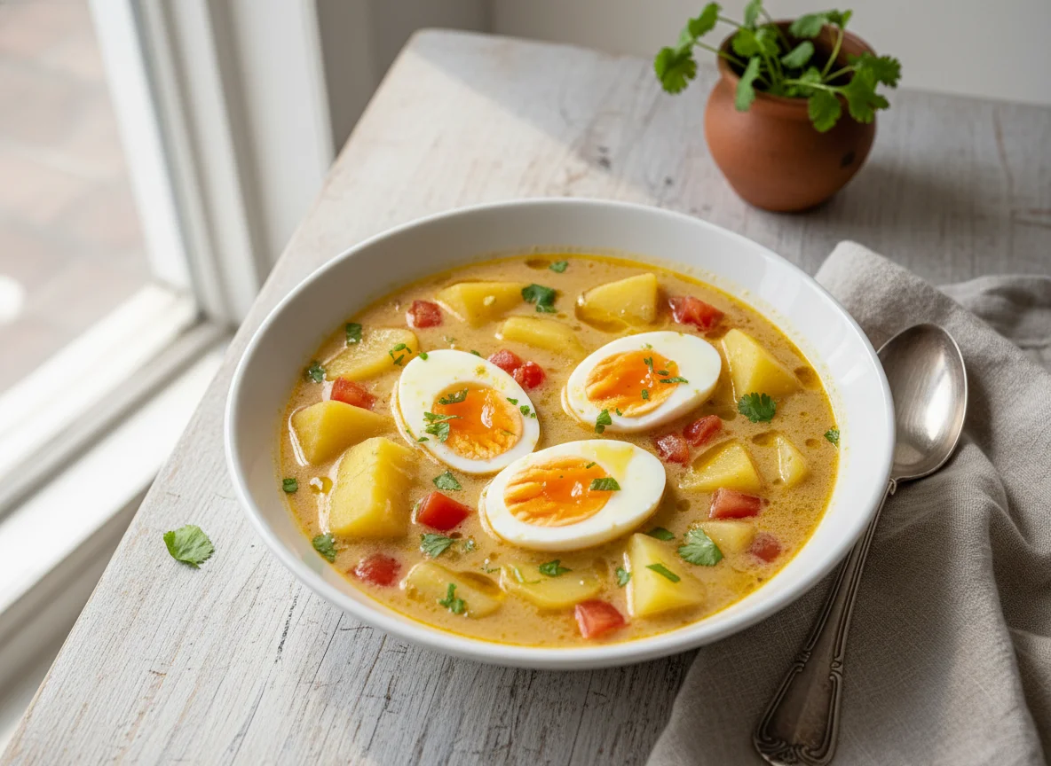 Sopa de papa y huevo photo