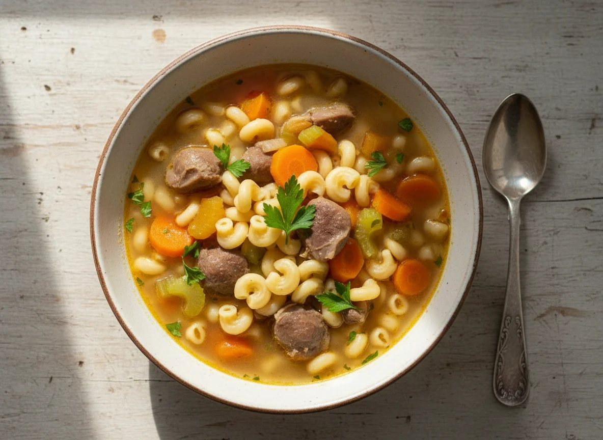 Sopa de pasta con menudencias photo