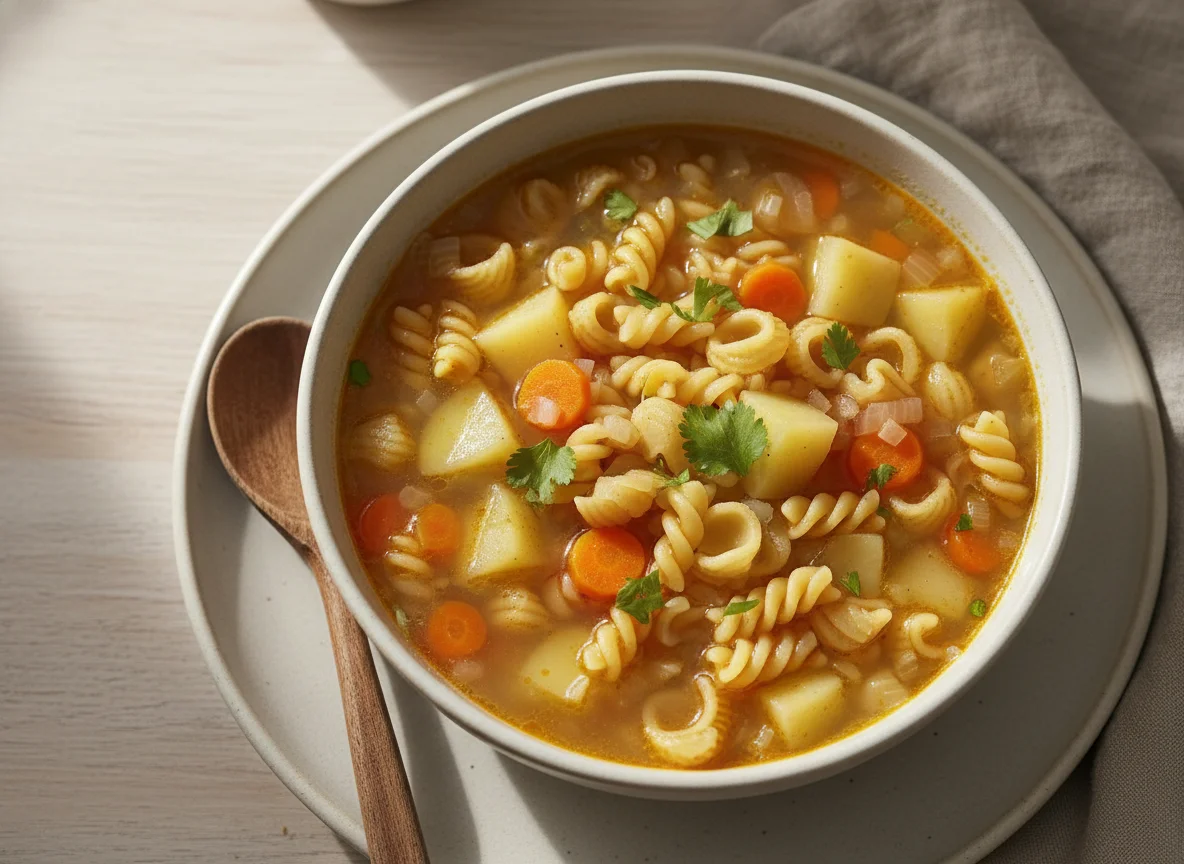 Sopa de pasta con papas photo