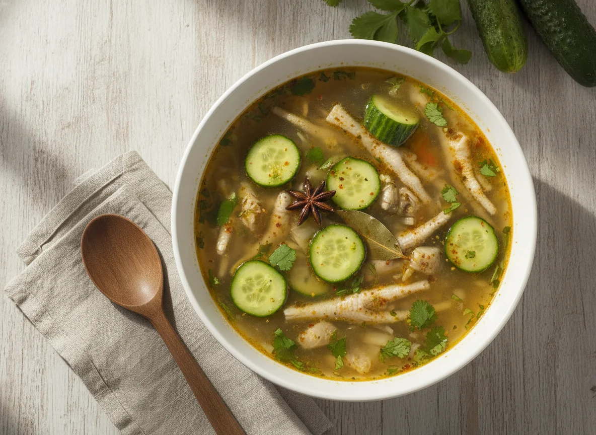 Sopa de patas de pollo con verduras photo