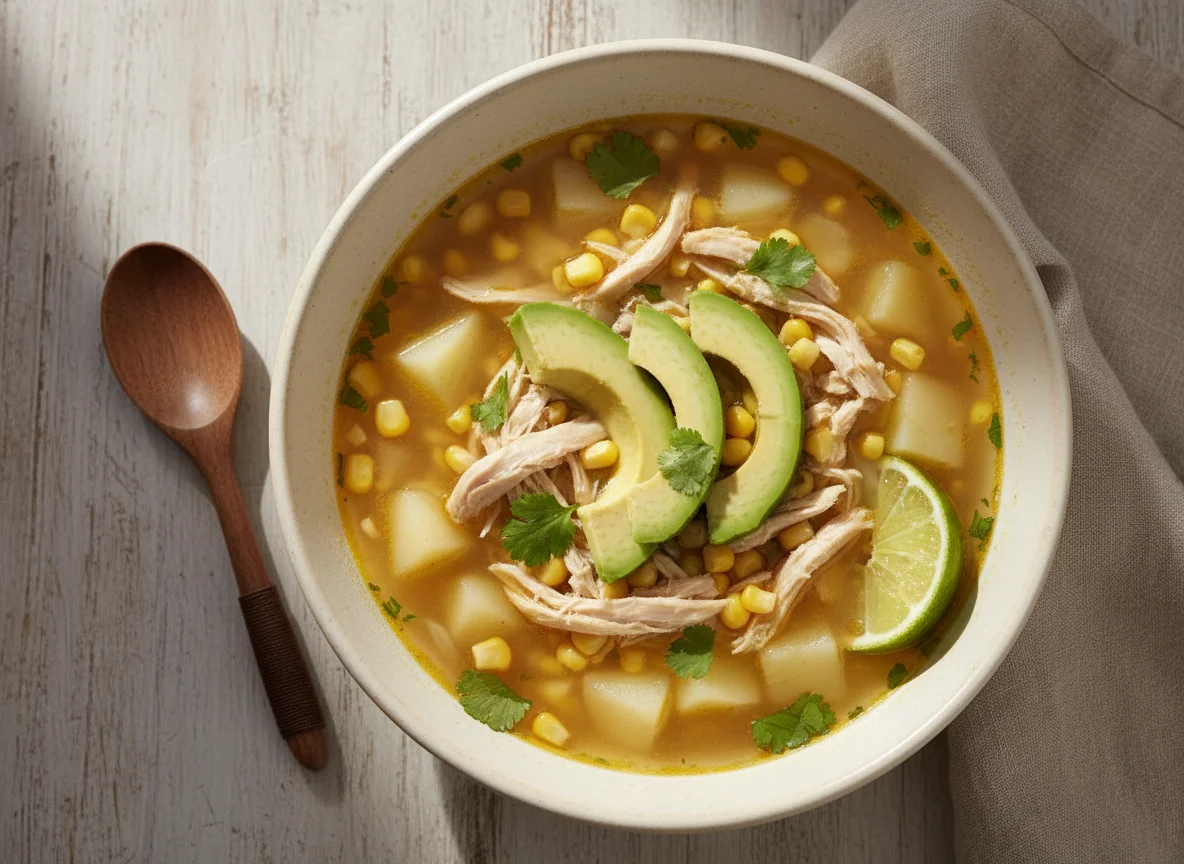 Sopa de pollo con aguacate photo