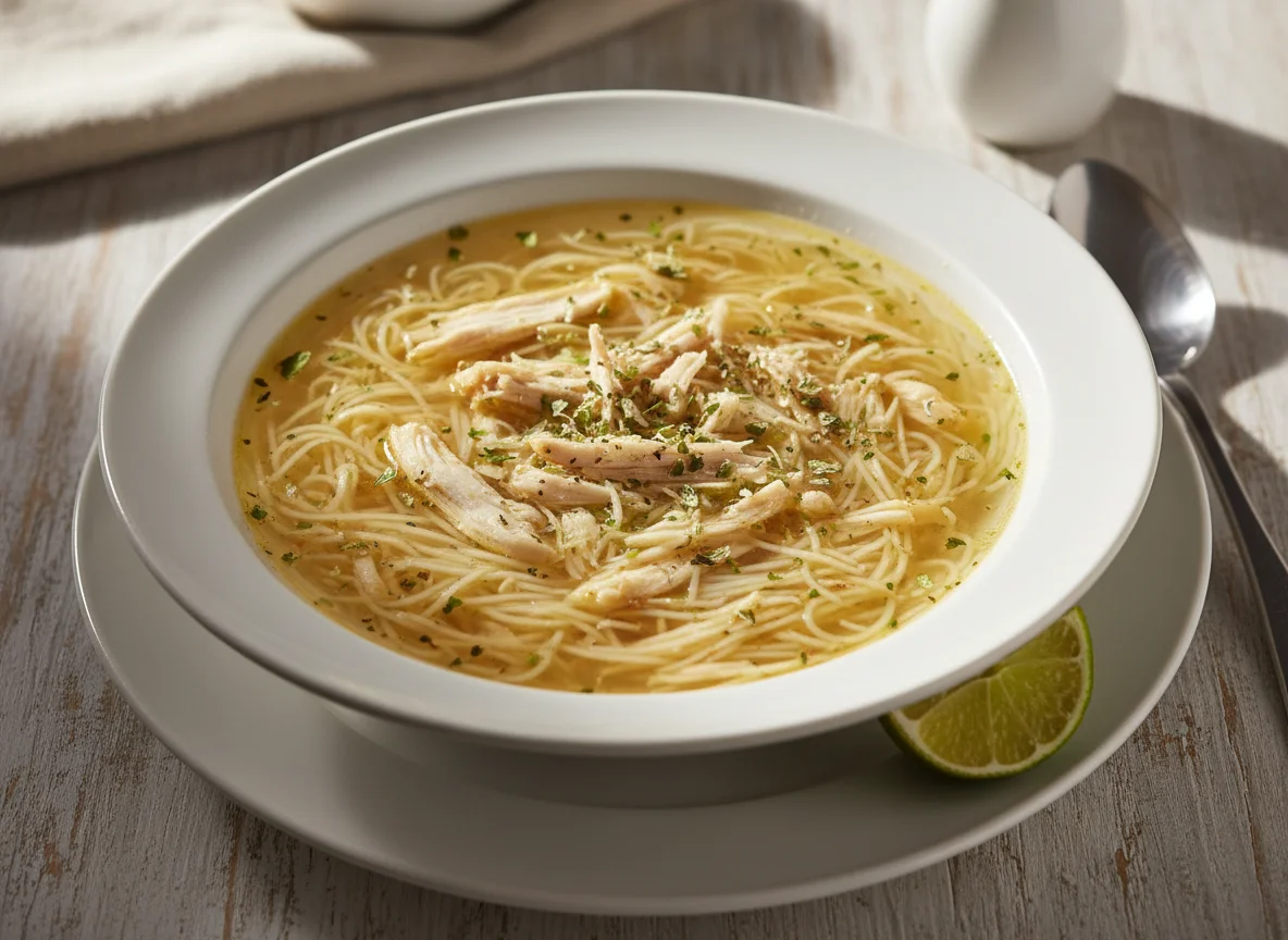 Sopa de pollo con fideos photo