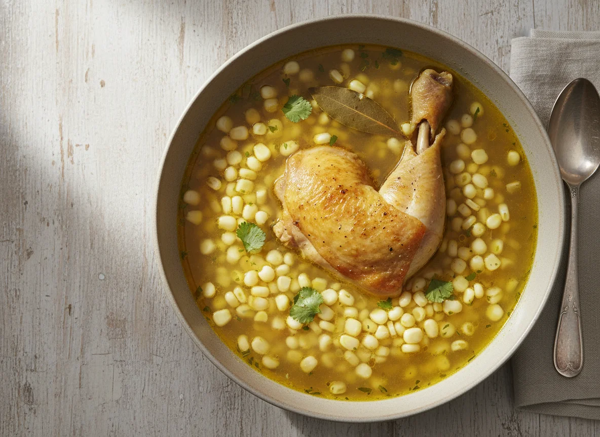 Sopa de pollo con maíz photo