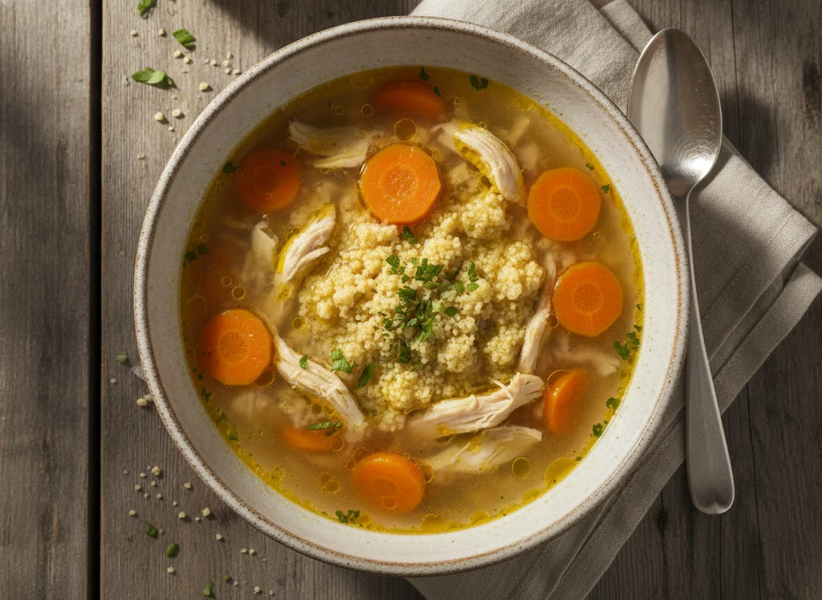 Sopa de pollo con sémola y zanahoria photo