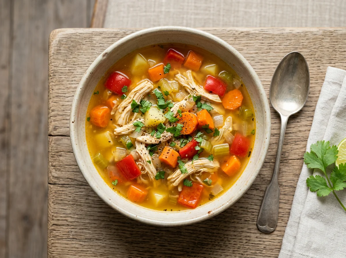 Sopa de pollo con verduras photo