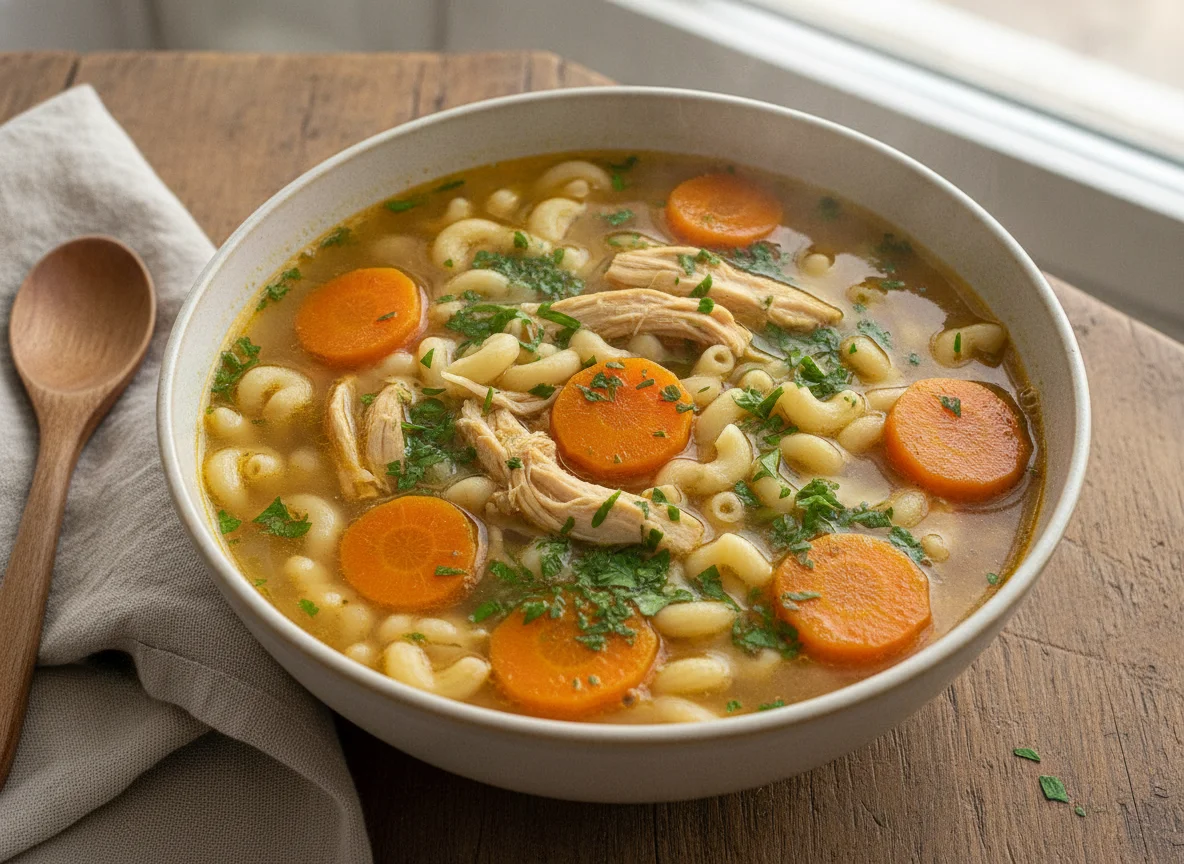 Sopa de pollo con zanahoria y fideos photo