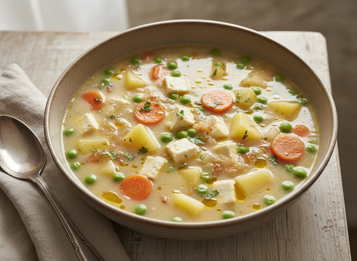 Sopa de queso o papa con vegetales photo