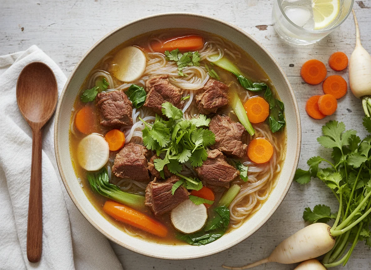 Sopa de ternera con fideos photo