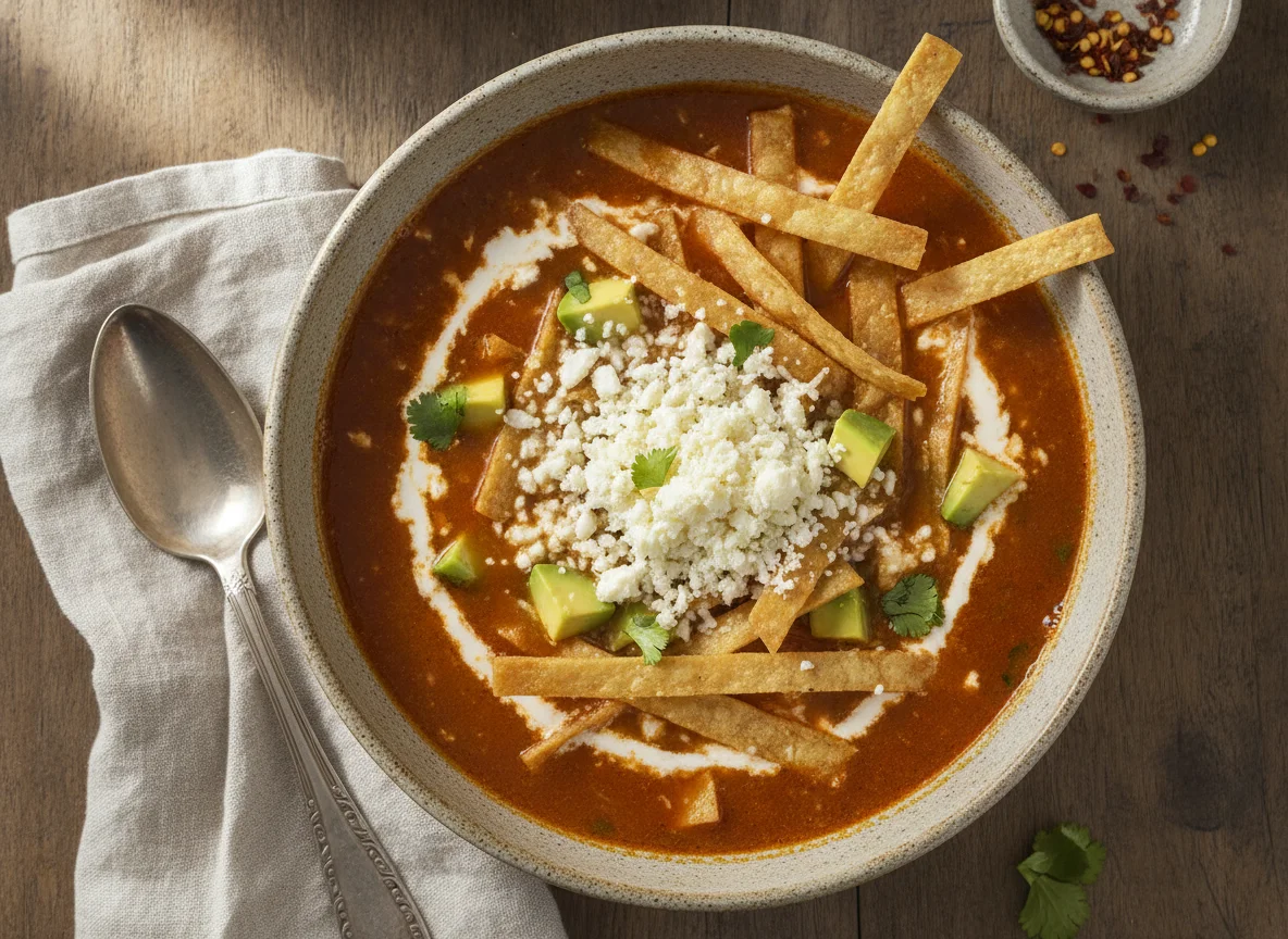 Sopa de Tortilla o Cazuela de Mariscos con Aguacate photo