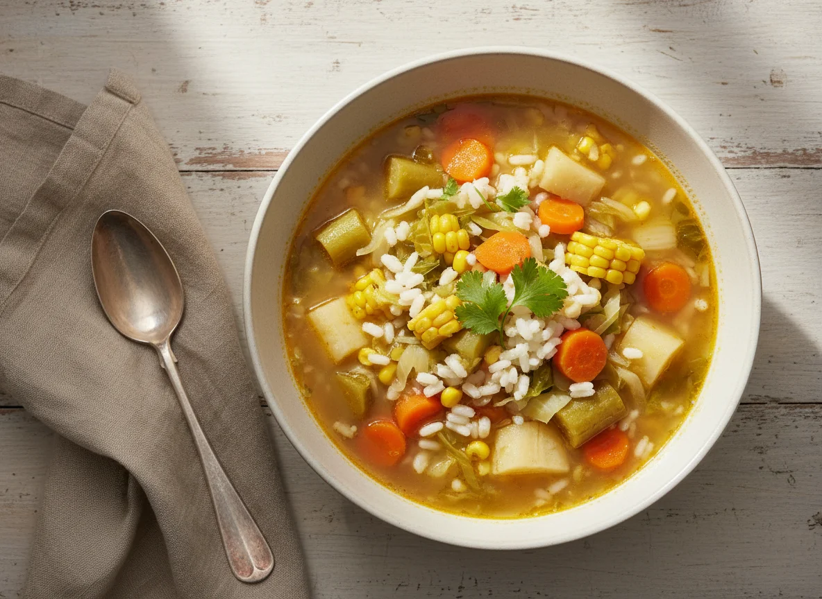 Sopa de verduras con arroz photo