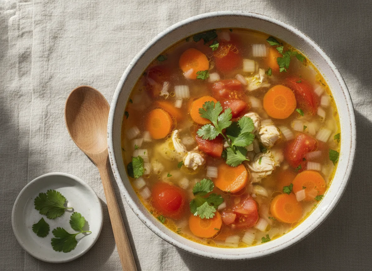 Sopa de verduras con caldo de pollo photo
