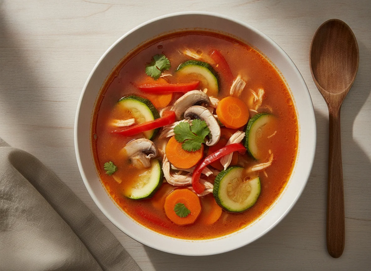 Sopa de verduras con caldo de tomate photo