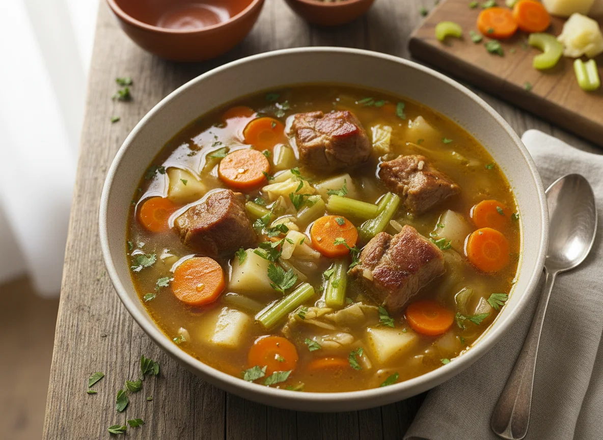 Sopa de verduras con carne photo