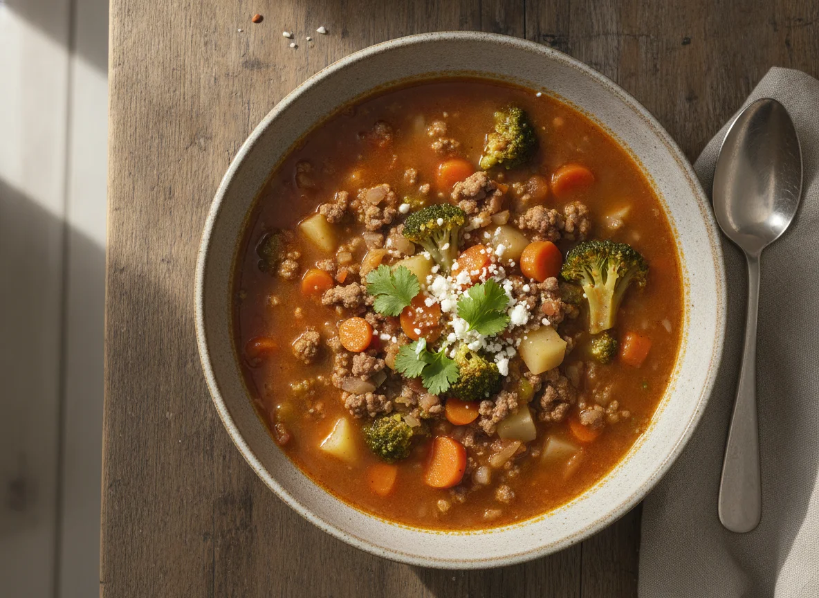 Sopa de verduras con carne molida photo
