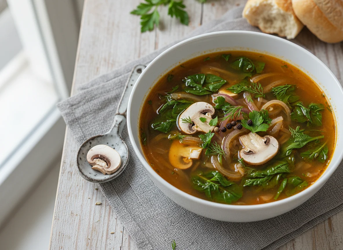 Sopa de verduras con champiñones photo