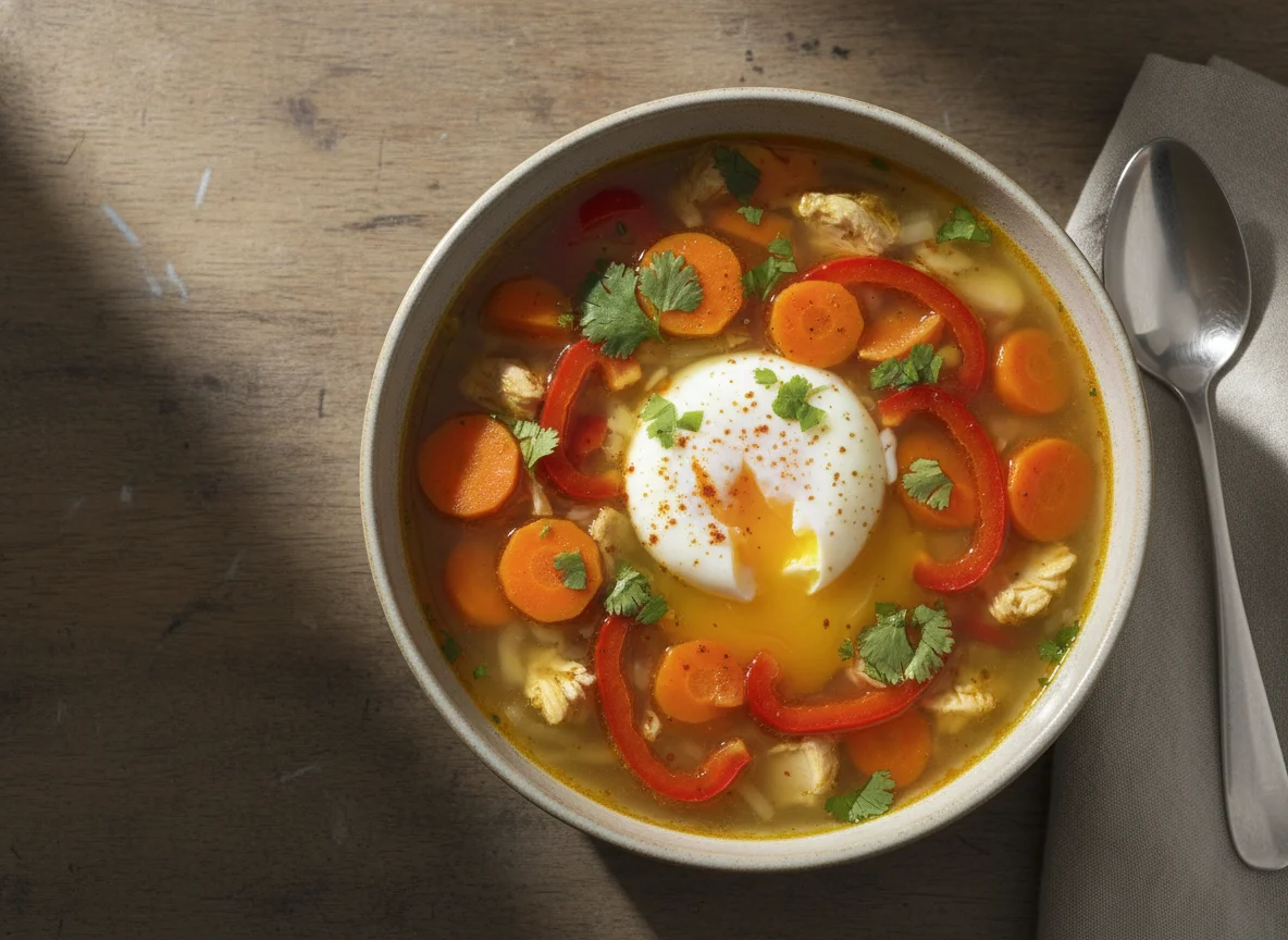 Sopa de verduras con huevo photo