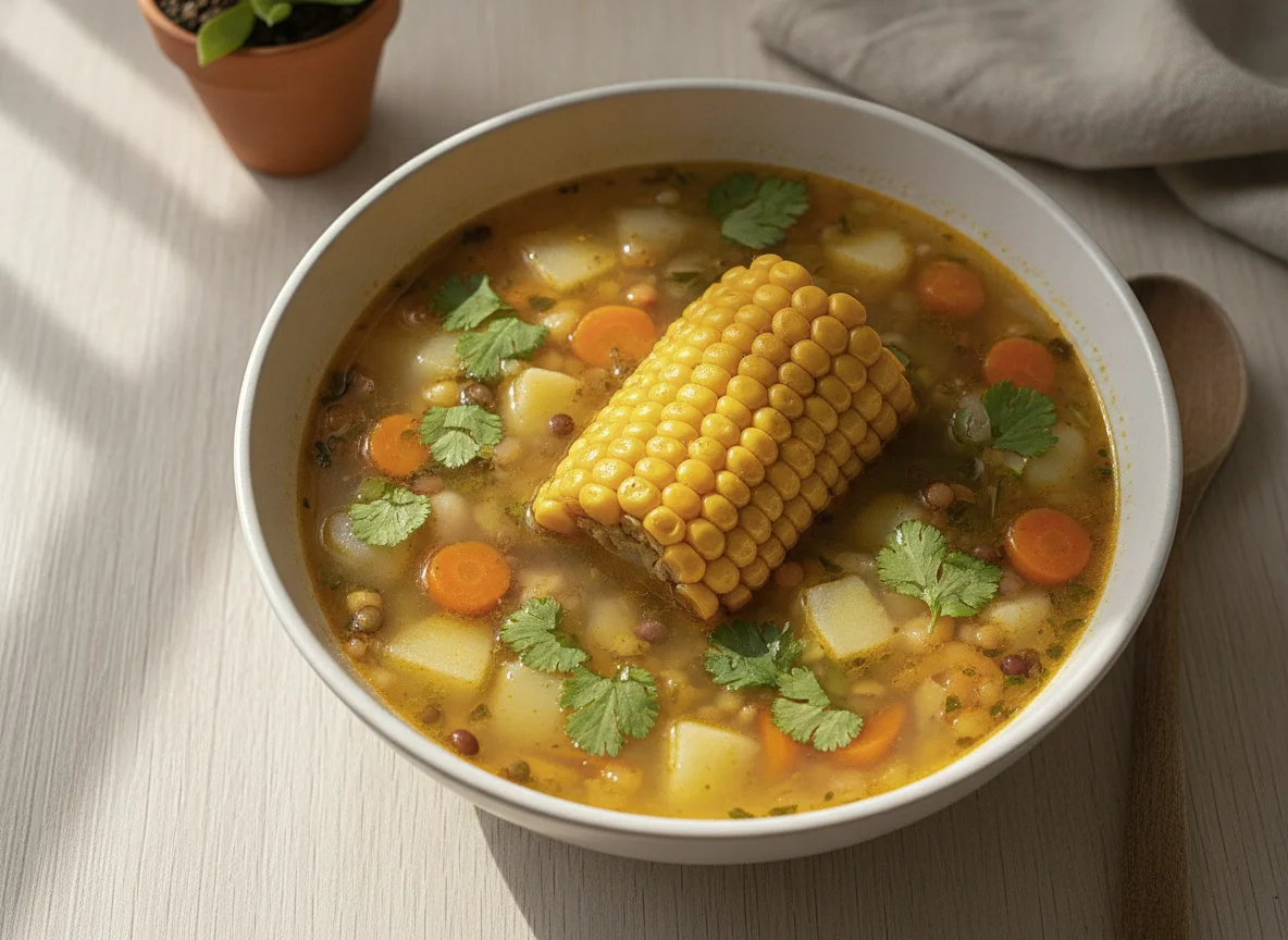 Sopa de verduras con mazorca photo