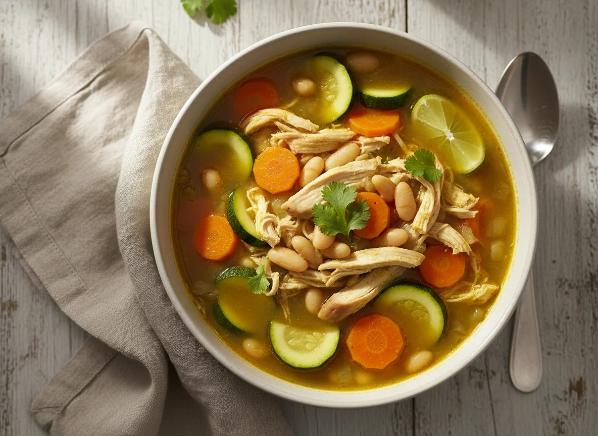 Sopa de verduras con pollo y frijoles photo