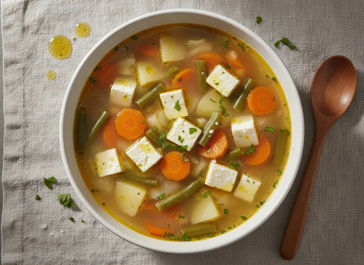 Sopa de verduras con queso fresco photo