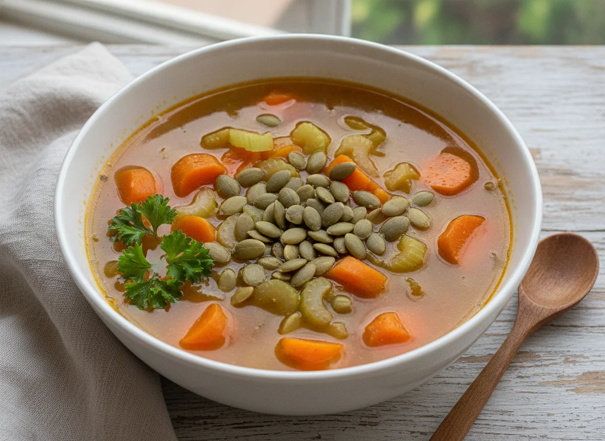Sopa de verduras con semillas photo