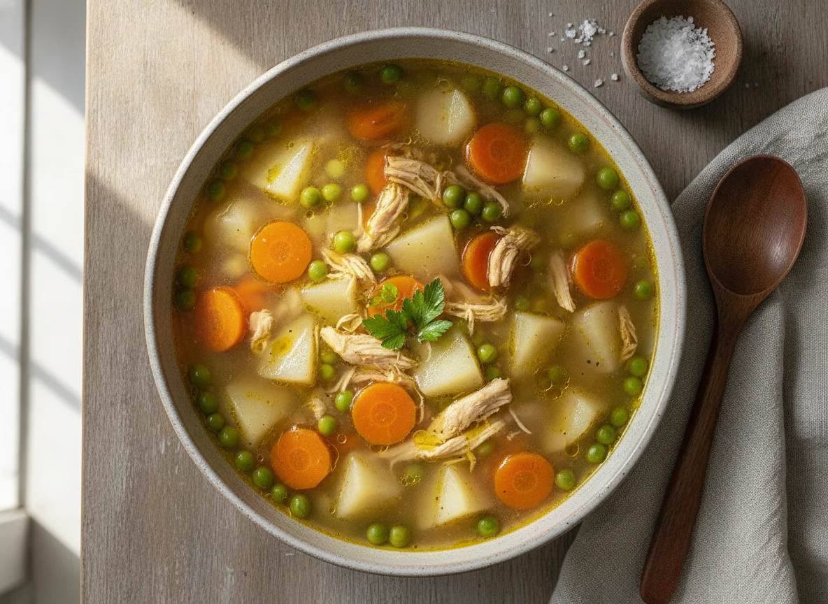 Sopa de verduras y pollo photo