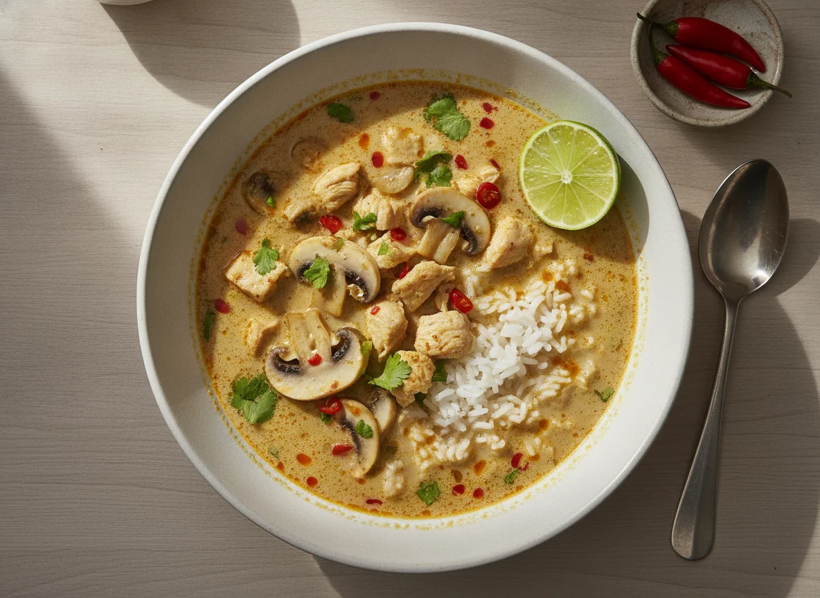 Sopa Tom Kha Gai con arroz photo