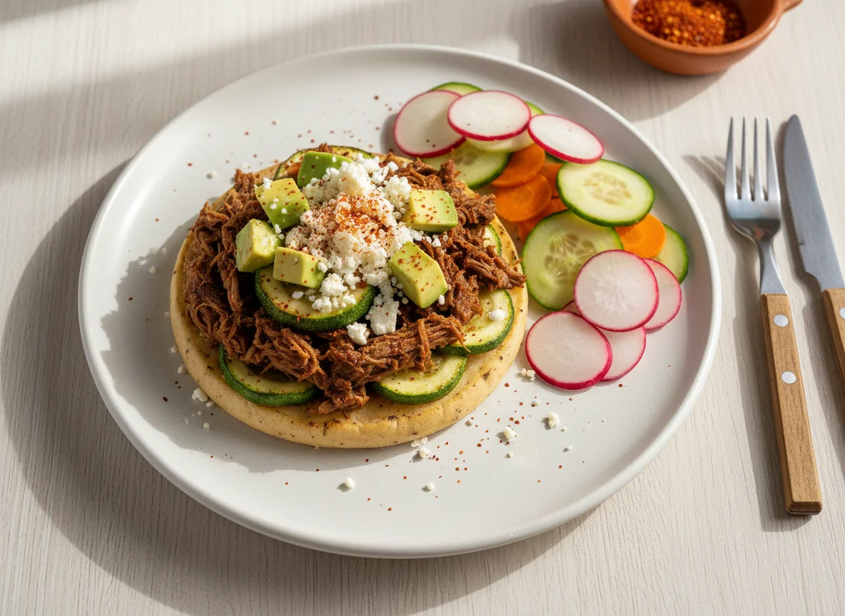 Sope con carne y vegetales con ensalada de rábano photo