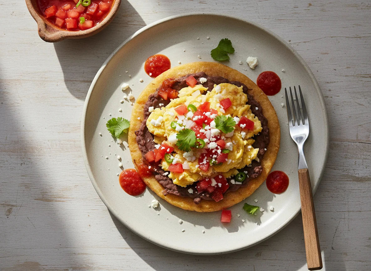 Sope con huevo y pico de gallo photo