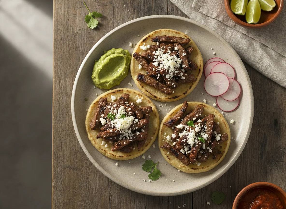Sopes con carne asada y guarniciones photo