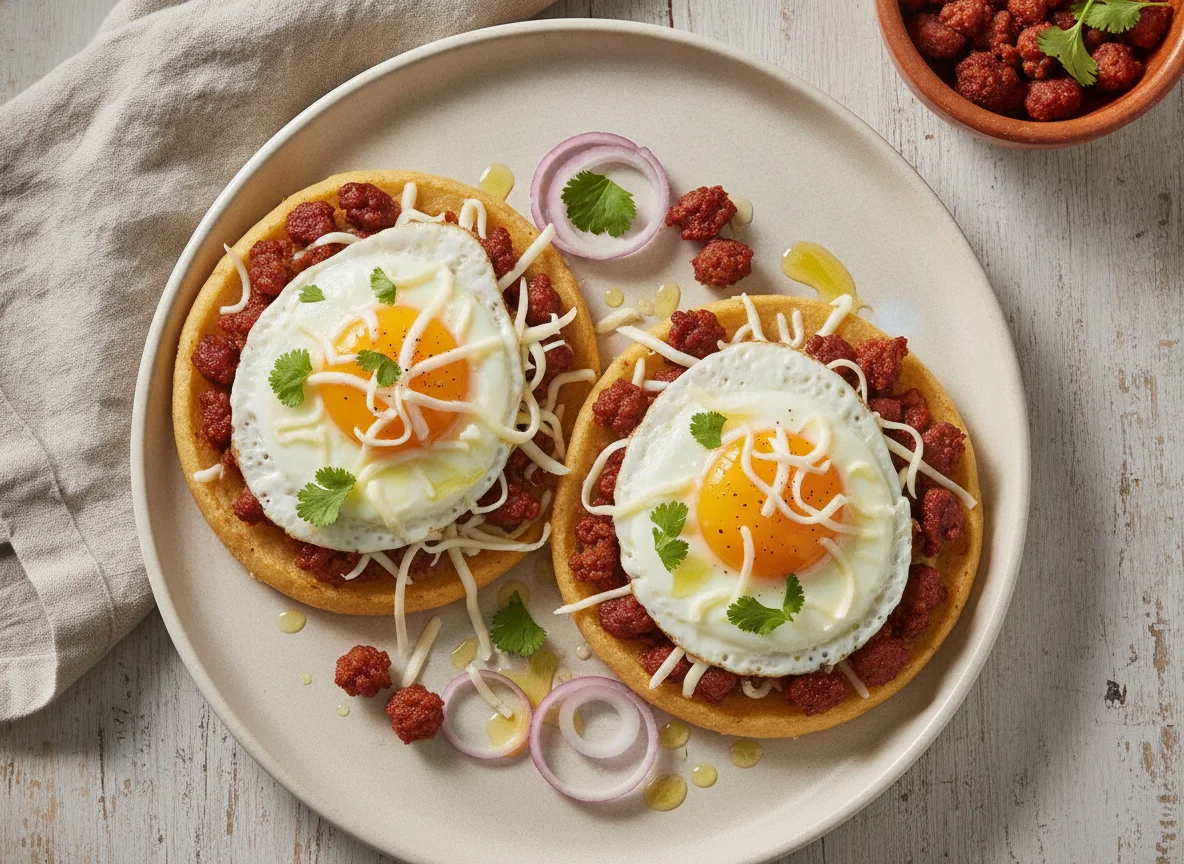 Sopes con huevo y chorizo photo