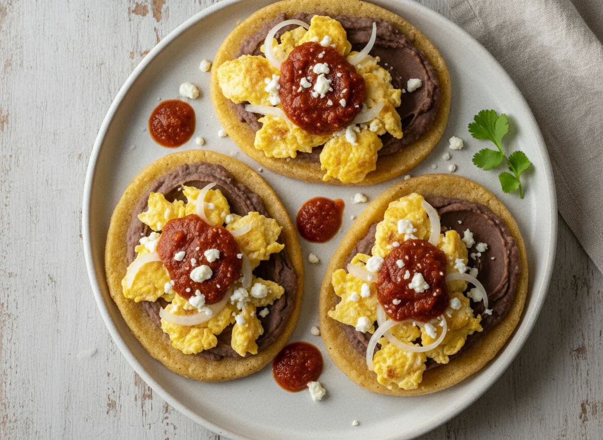 Sopes con huevo y frijoles photo