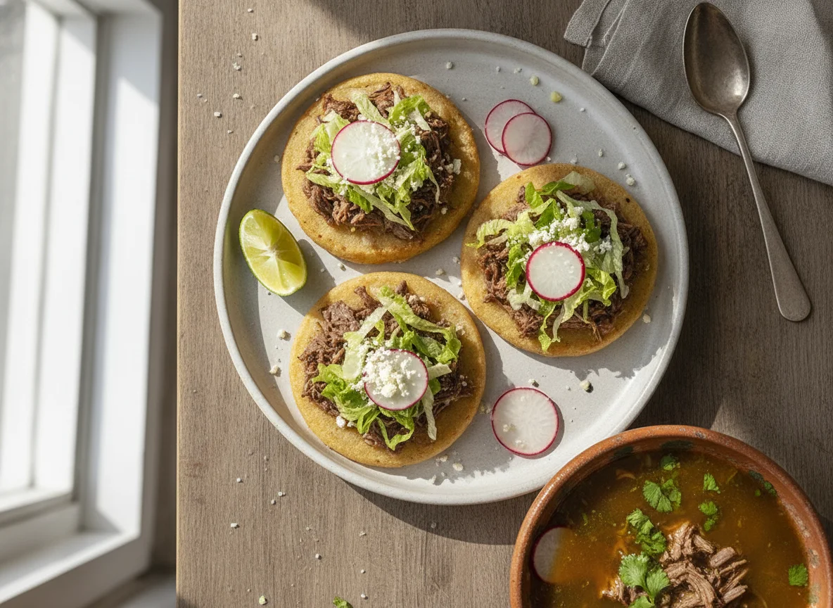 Sopes de carne con consomé photo