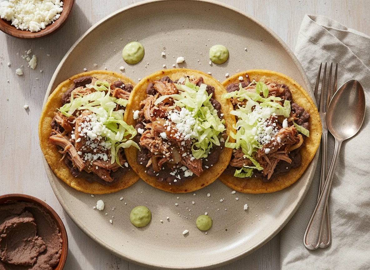 Sopes de carne con queso y lechuga photo