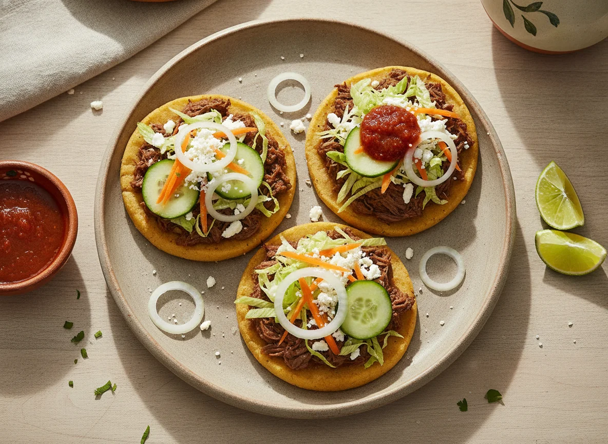 Sopes de carne con verdura y queso photo