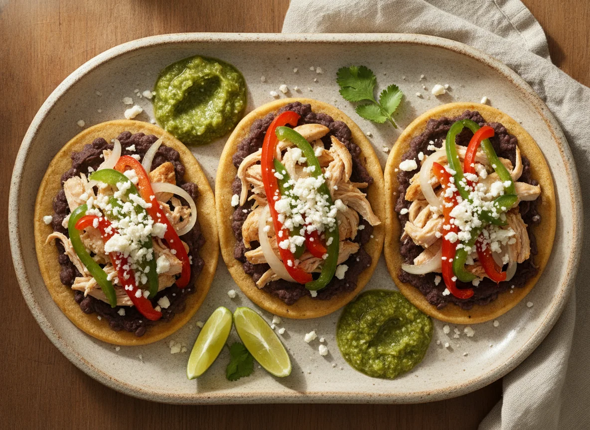 Sopes de pollo con frijoles y queso photo